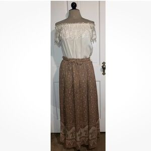 WINTER KATE MAXI SKIRT Maxi Skirt Vintage Silk Floral Boho Hippie Tan Size L XL